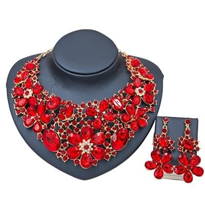 new costume women trendy bridal jewelry set red