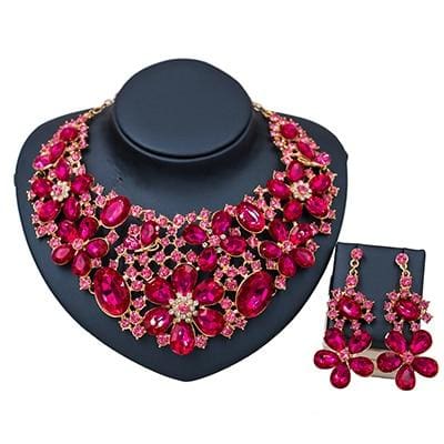 new costume women trendy bridal jewelry set rose red