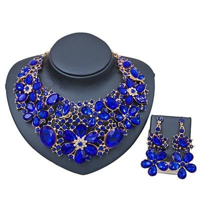 new costume women trendy bridal jewelry set royal blue