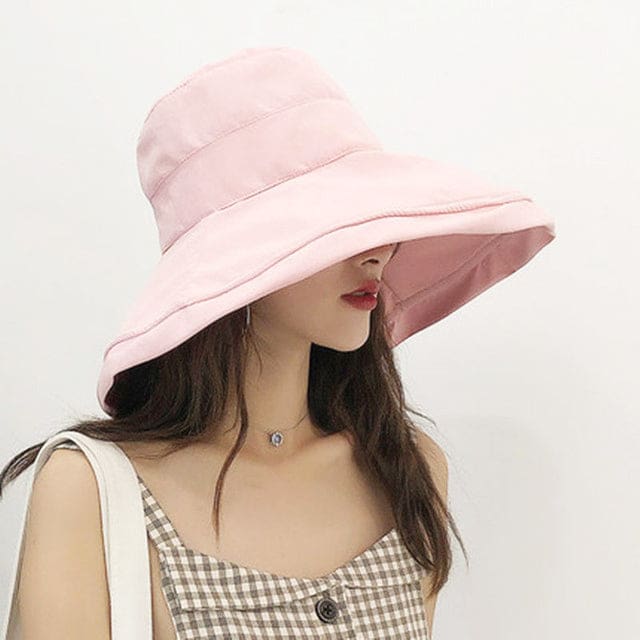 new cotton breathable big brim solid color fashion bucket hat pink