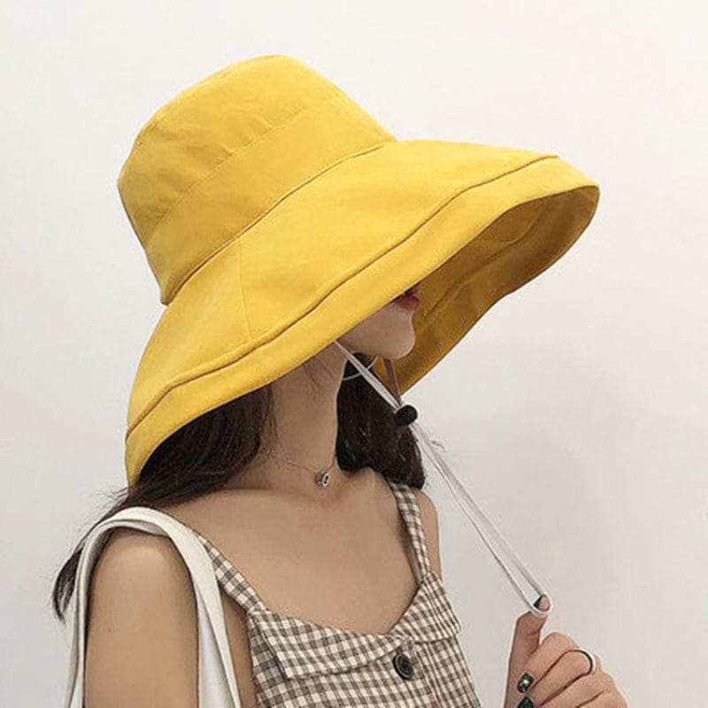 new cotton breathable big brim solid color fashion bucket hat