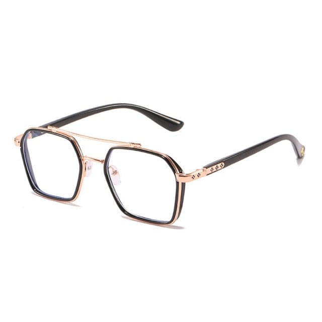 new double bridge square anti-blue light glasses cn / black gold