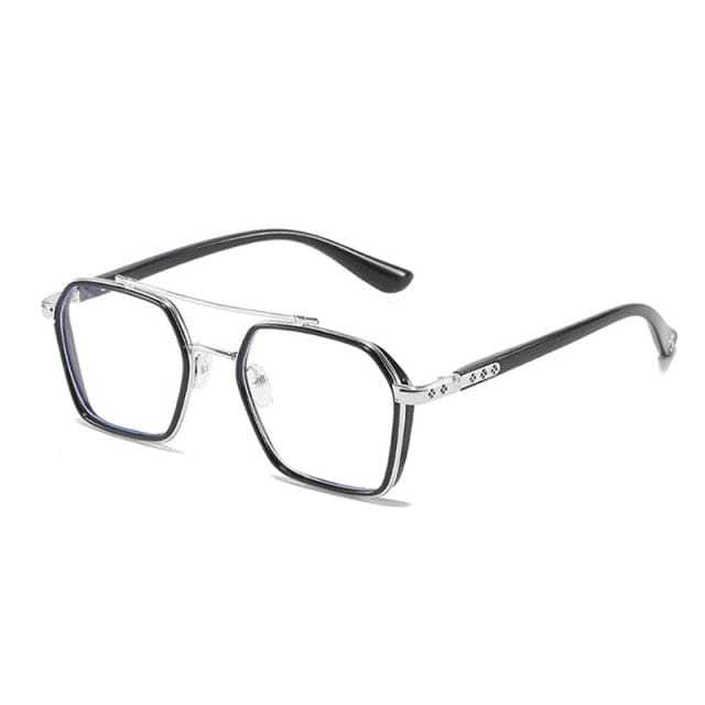 new double bridge square anti-blue light glasses cn / black silver