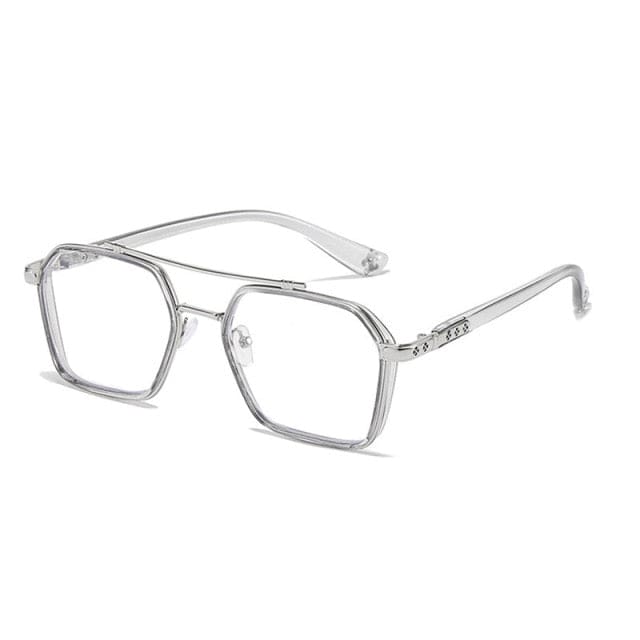 new double bridge square anti-blue light glasses cn / clear silver