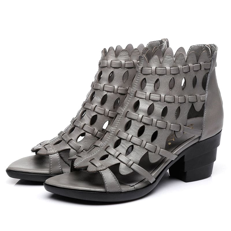 New Elegant Retro Style Hand-Woven Real Leather Sandals HIGH HEELS