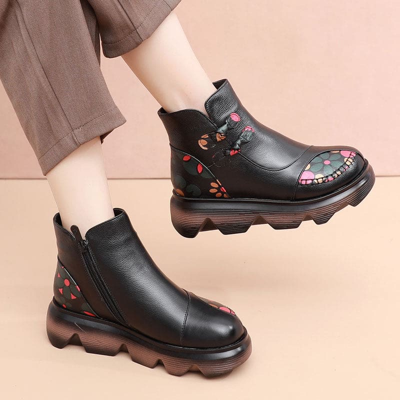 new fashion genuine leather thick-soled warm plush boots