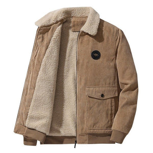 new fleece warm thick fur collar corduroy military winter jacket