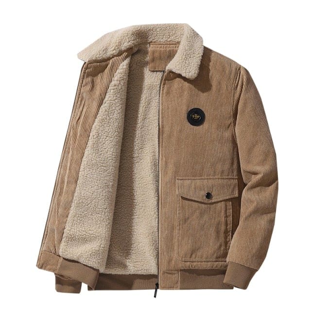 new fleece warm thick fur collar corduroy military winter jacket