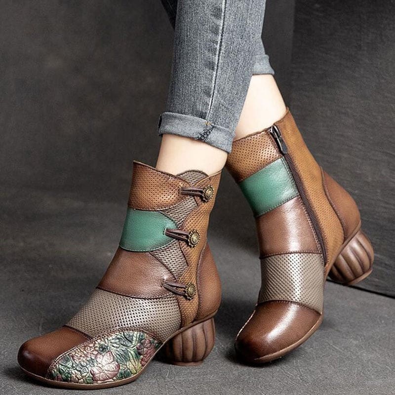 New Mixed Colors Genuine Leather Square Heels Women Boots HIGH HEELS