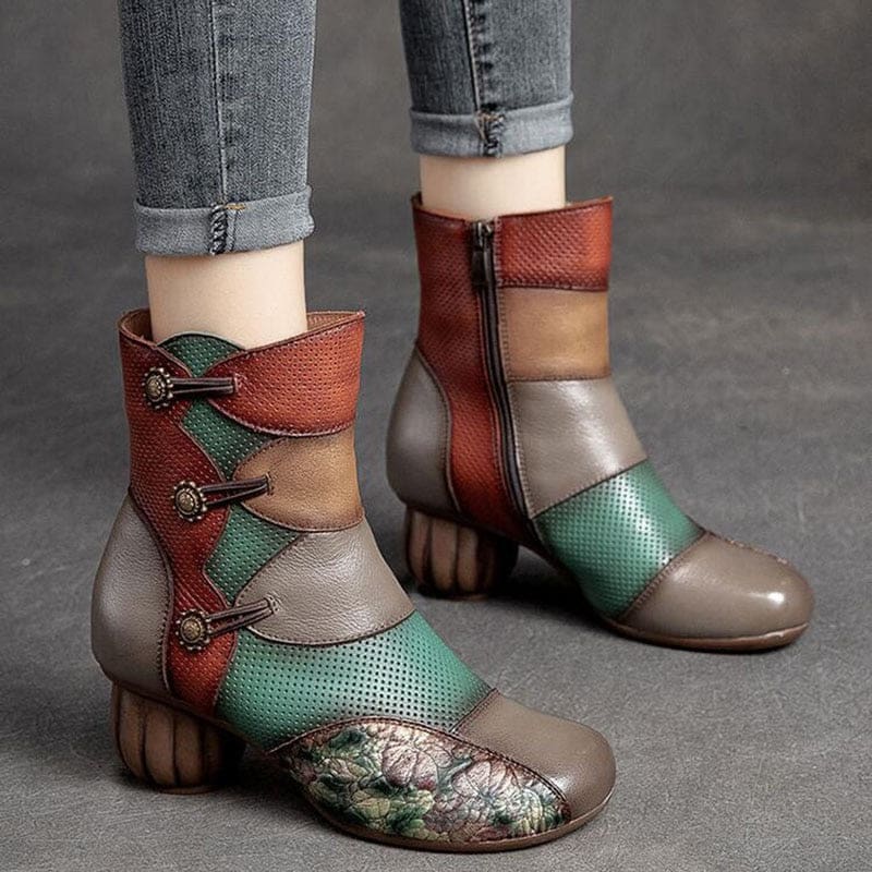 New Mixed Colors Genuine Leather Square Heels Women Boots HIGH HEELS