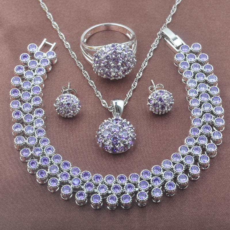 new purple zirconia 925 sterling silver women jewelry set
