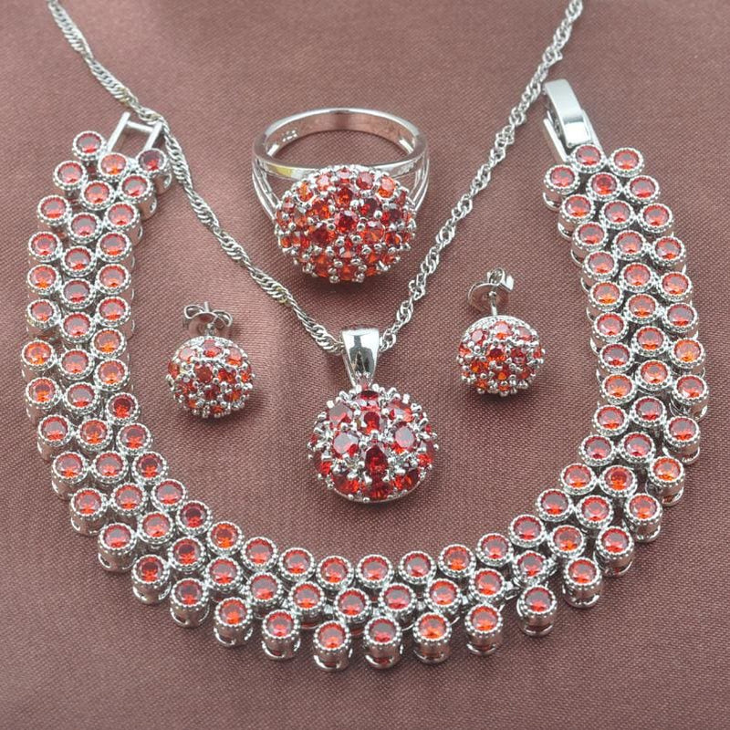 new red zirconia 925 sterling silver women jewelry set