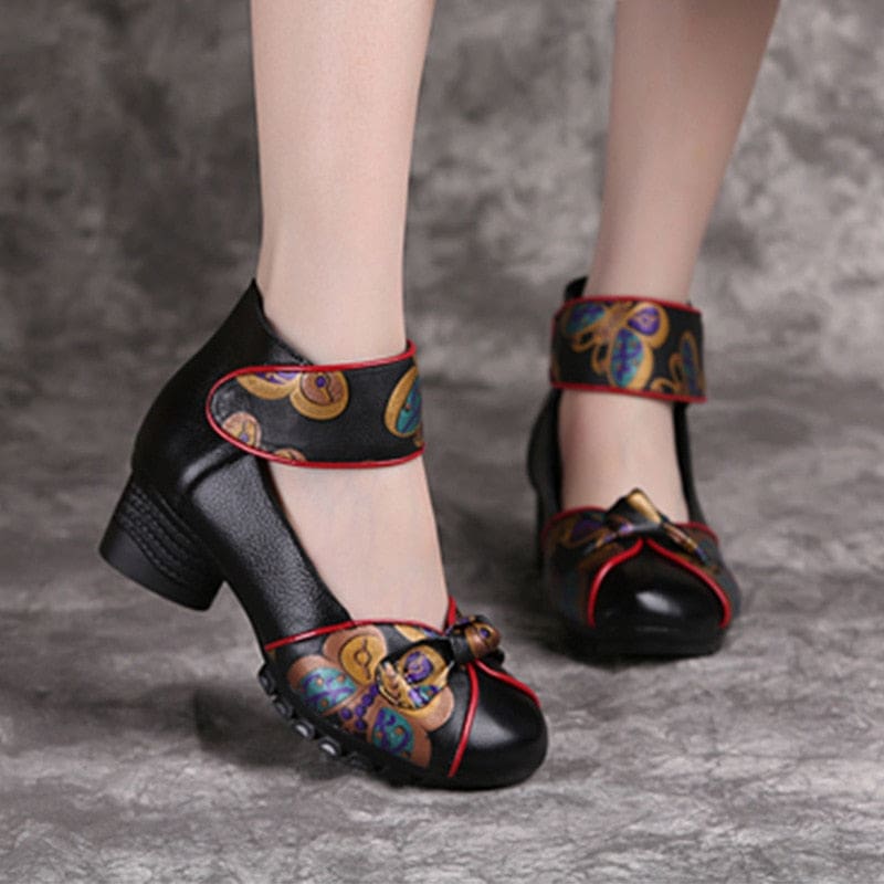 New Retro Genuine Leather Platform Soft Bottom Women Shoes HIGH HEELS