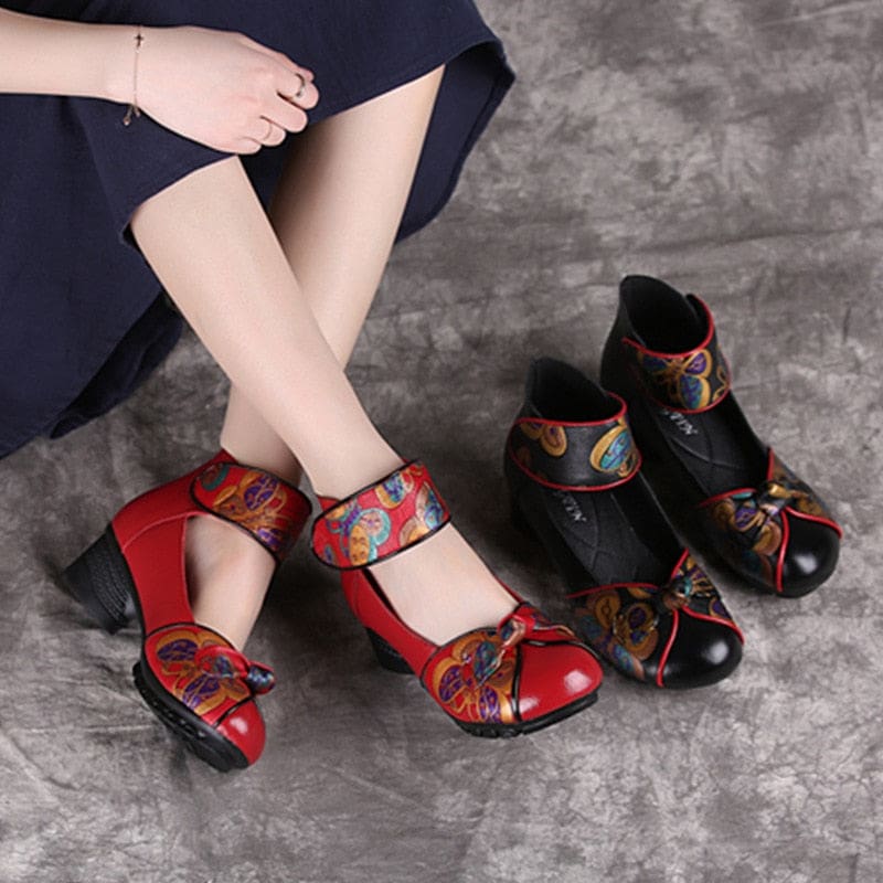 New Retro Genuine Leather Platform Soft Bottom Women Shoes HIGH HEELS