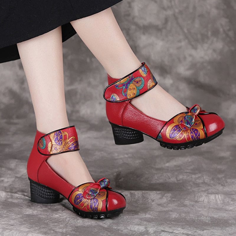 New Retro Genuine Leather Platform Soft Bottom Women Shoes Red / 9 HIGH HEELS