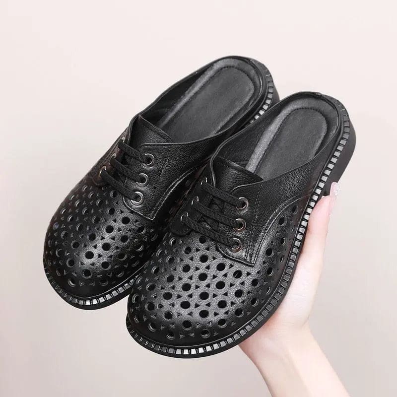 New Summer Round Toe Hollow Genuine Leather Casual Low Heel Women Shoe HIGH HEELS