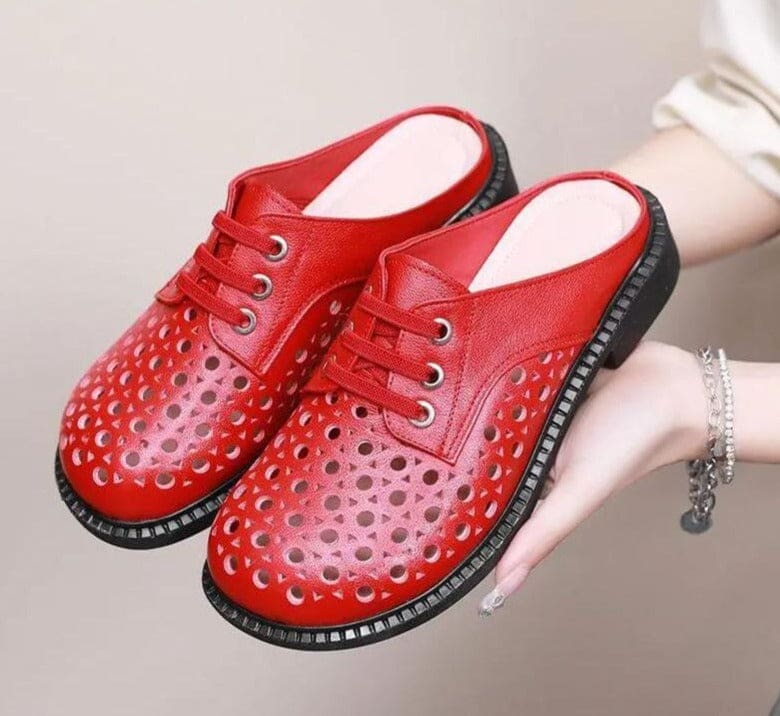 New Summer Round Toe Hollow Genuine Leather Casual Low Heel Women Shoe HIGH HEELS