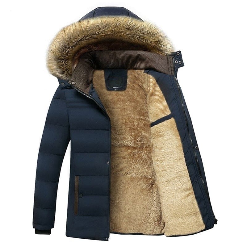 thick fleece warm parkas waterproof hooded fur collar men jacket