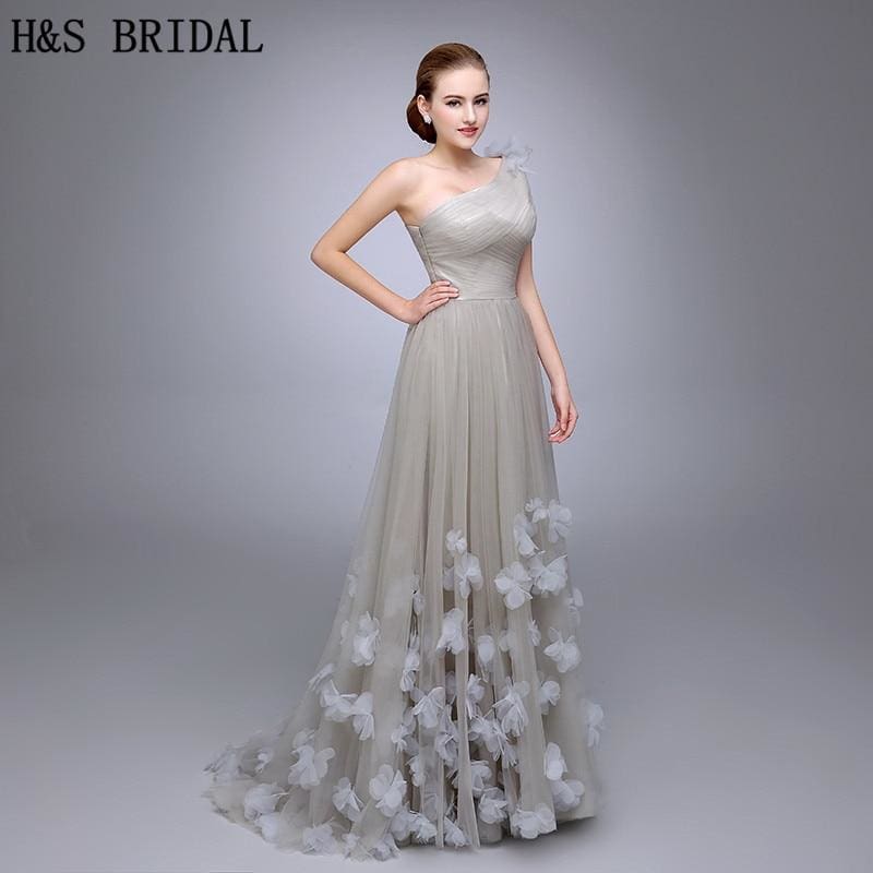 one shoulder ladies popular tulle long evening gown