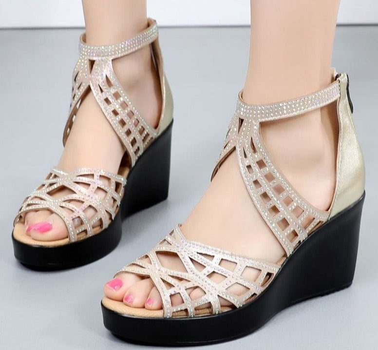 Open Toe Rhinestone Hollow Out Wedges Women High Heels HIGH HEELS