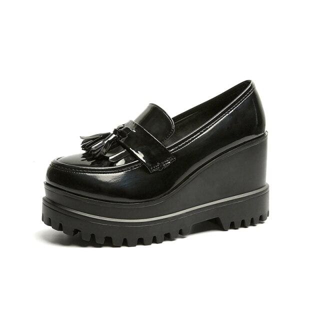 patent leather tassels women creepers platform casual high heels