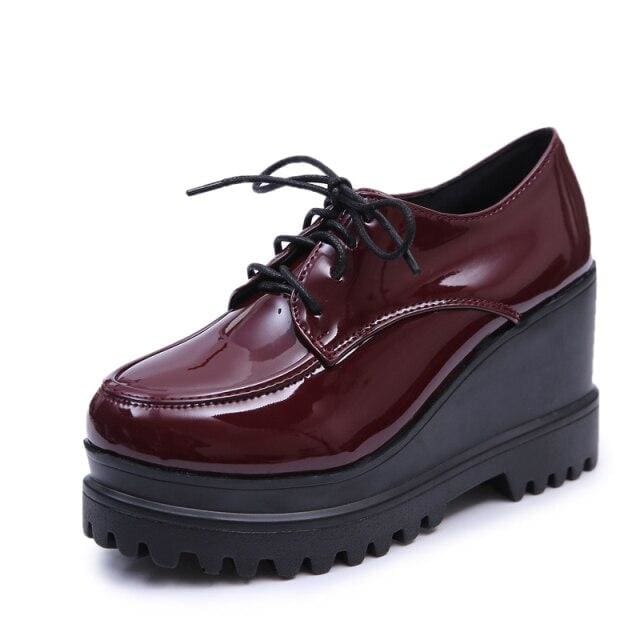 patent leather tassels women creepers platform casual high heels