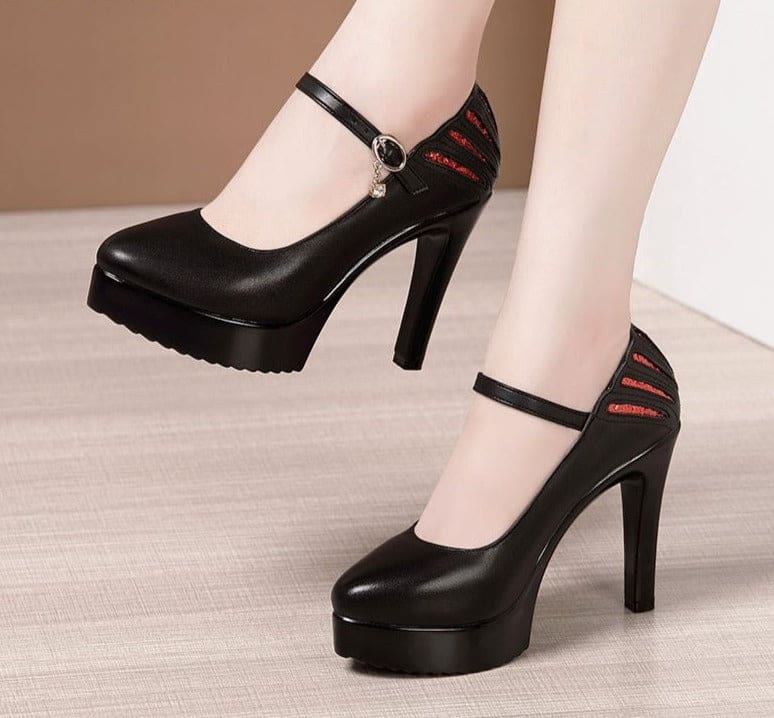 patent leather thick with pointed toe high heels