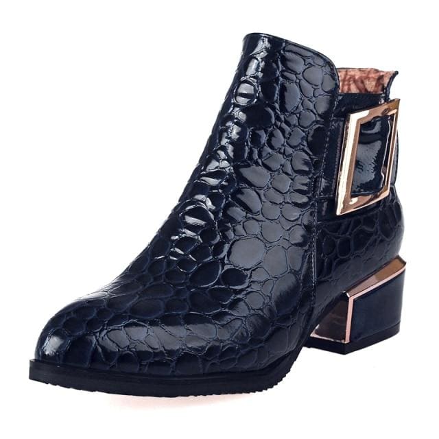 patent leather zip pointed toe ankle boot