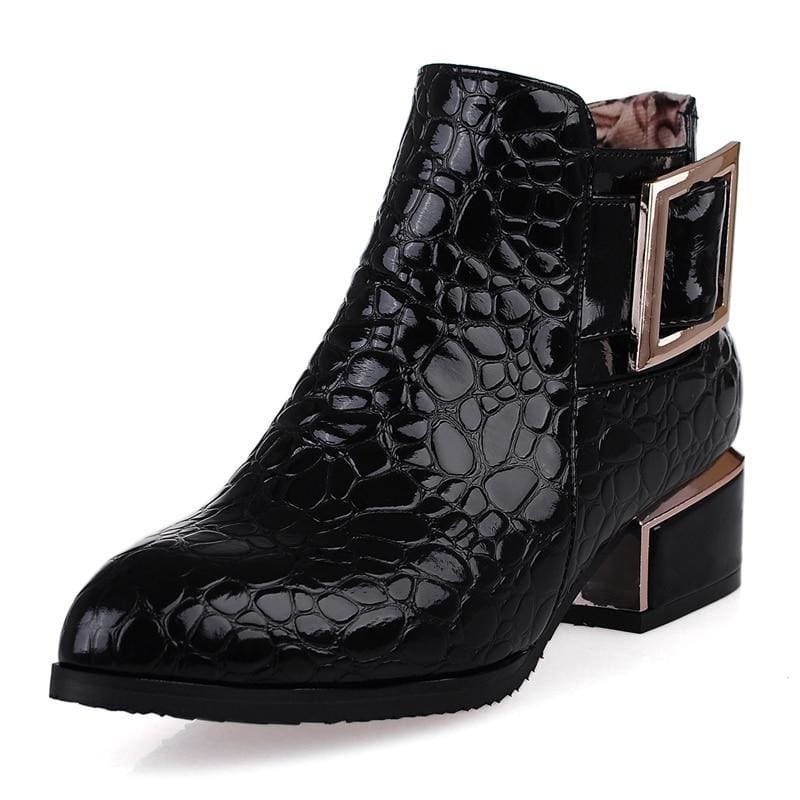 patent leather zip pointed toe ankle boot