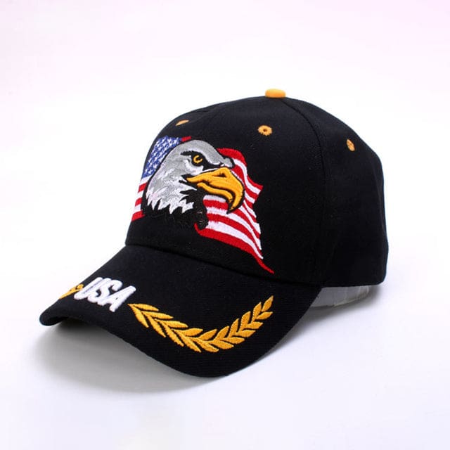 patriotic embroidery american eagle and usa flag baseball cap wheat ear black
