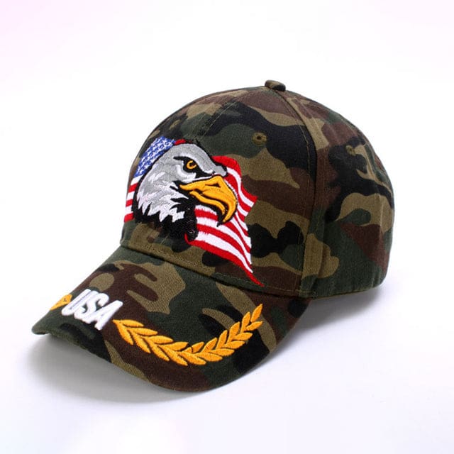 patriotic embroidery american eagle and usa flag baseball cap wheat ear camouflage