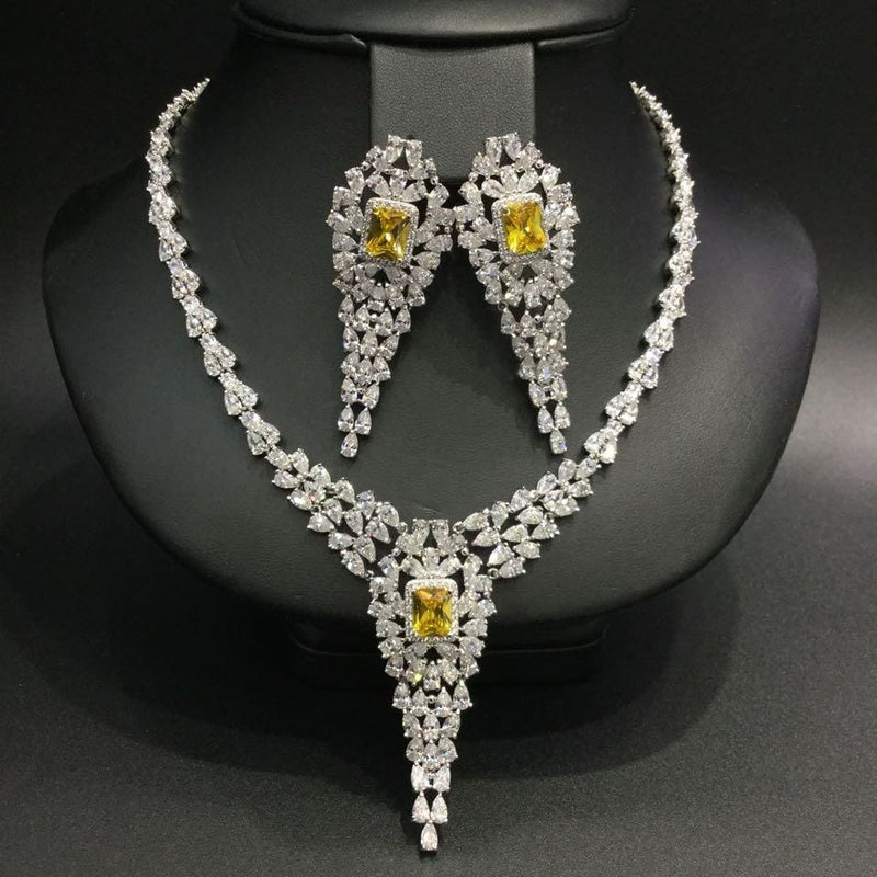 pear shape cubic zirconia luxury jewelry set with yellow stone
