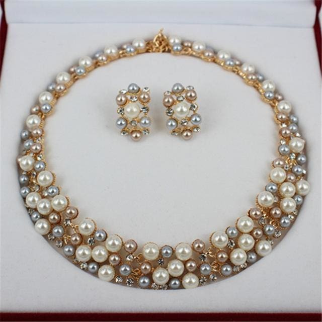 pearl dubai beads bridal wedding jewelry sets 3
