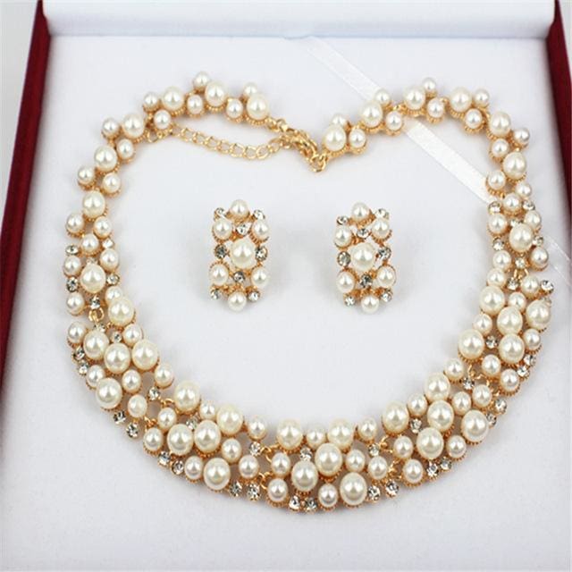 pearl dubai beads bridal wedding jewelry sets 4