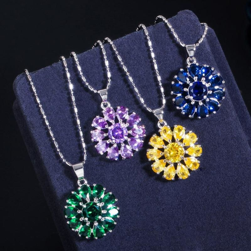 pera romantic purple amethyst cz topaz round flower shape silver 925 necklace earrings jewelry set