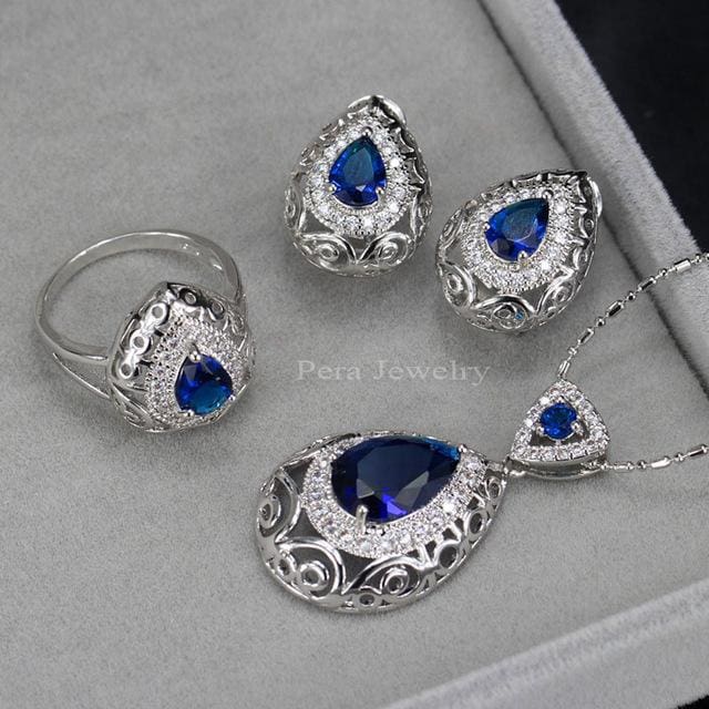 pera unique black crystal stone women costume jewelry blue