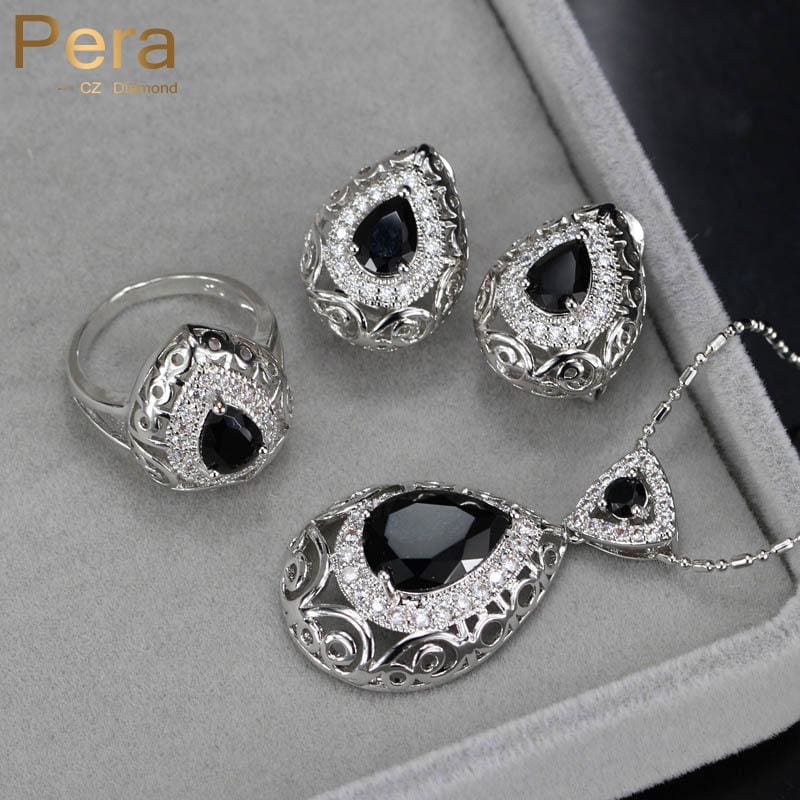 pera unique black crystal stone women costume jewelry