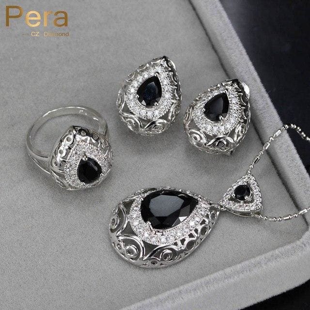 pera unique black crystal stone women costume jewelry black