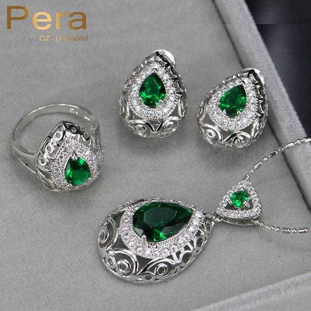 pera unique black crystal stone women costume jewelry green