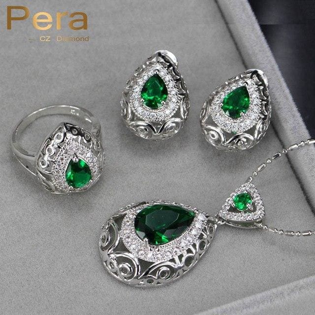 pera unique black crystal stone women costume jewelry green