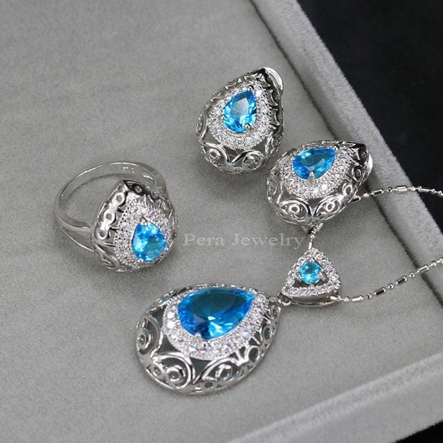 pera unique black crystal stone women costume jewelry light blue
