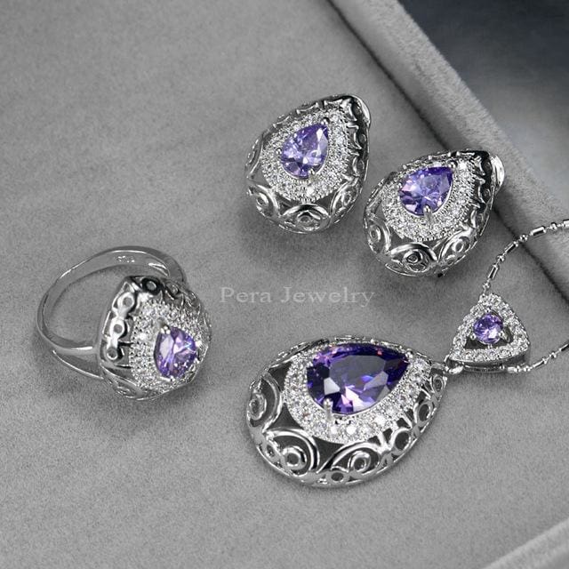 pera unique black crystal stone women costume jewelry purple