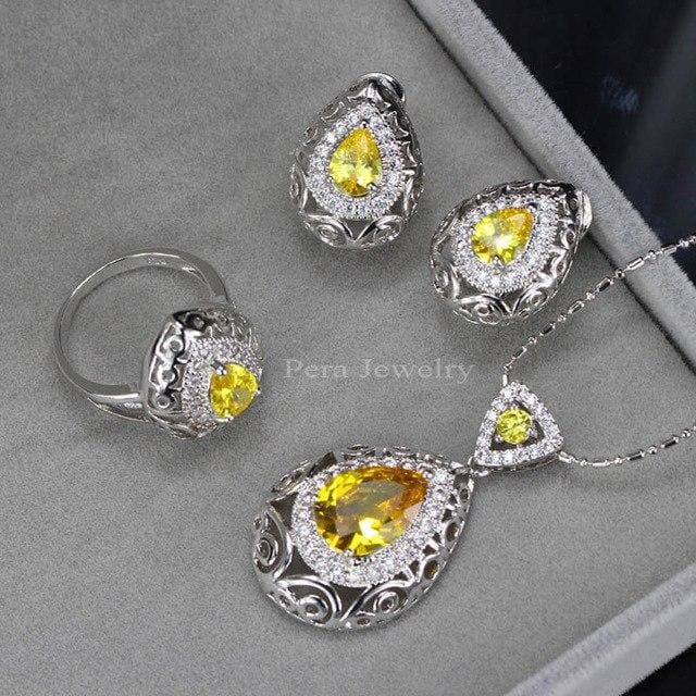 pera unique black crystal stone women costume jewelry yellow