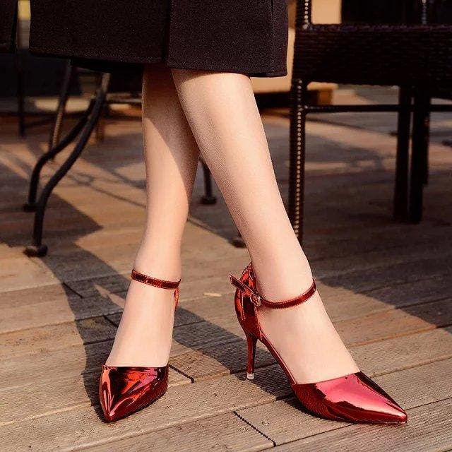 pointed toe ankle buckle thin heels sexy pumps