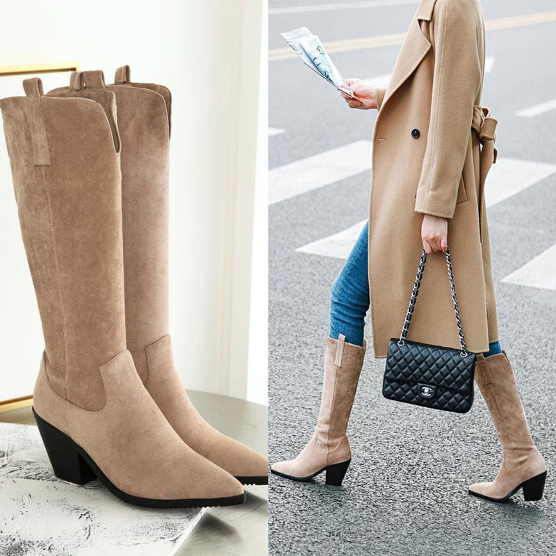 pointed toe knee high cowgirl winter boots