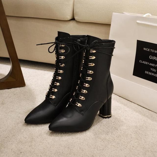 pointed toe zipper transparent square ankle heel winter boots