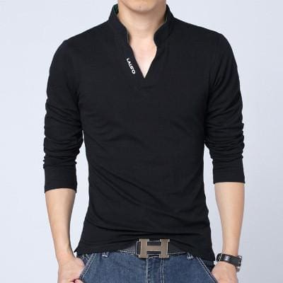 polo men shirt solid color long-sleeve slim fit