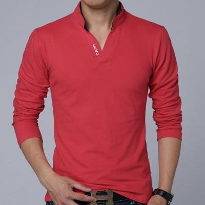 polo men shirt solid color long-sleeve slim fit