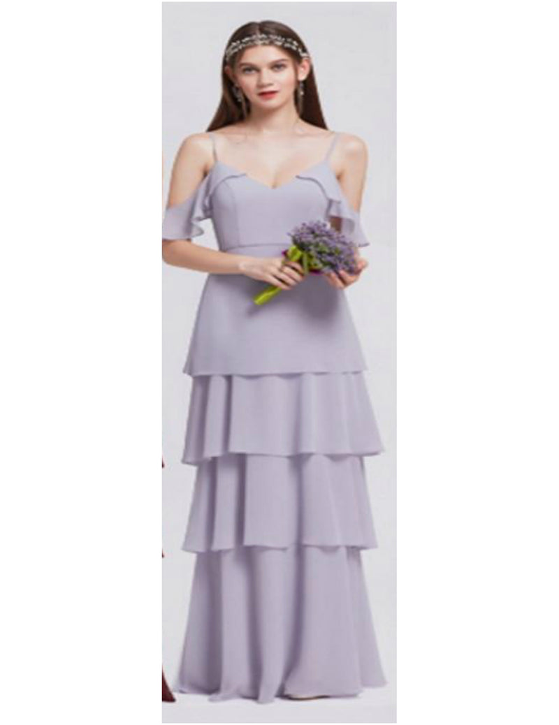 bridesmaid dresses ever pretty v-neck ruffles adjustable spaghetti straps cold shoulder tiered chiffon party dresses