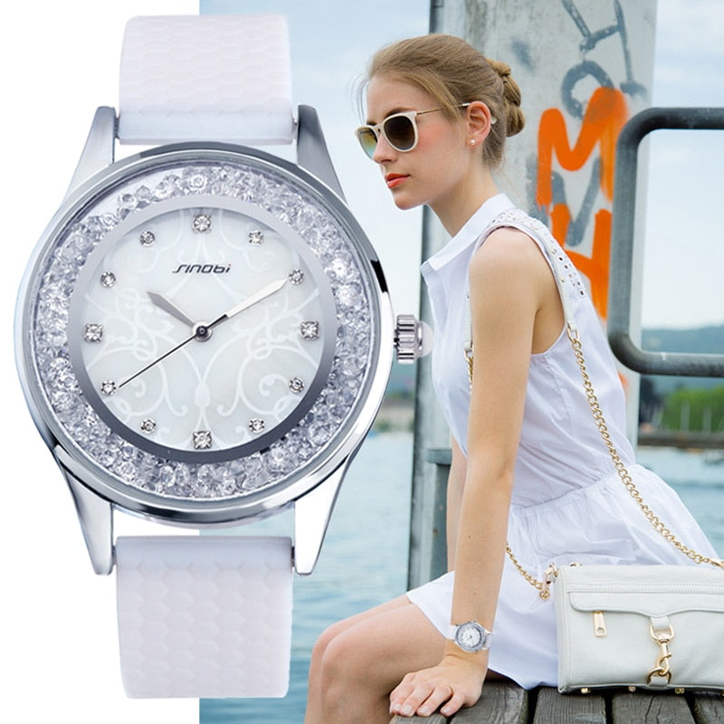 fashion women's diamonds wrist watches silicone watchband top luxury brand ladies geneva quartz clock females hours